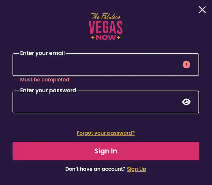 VegasNow Casino CA login