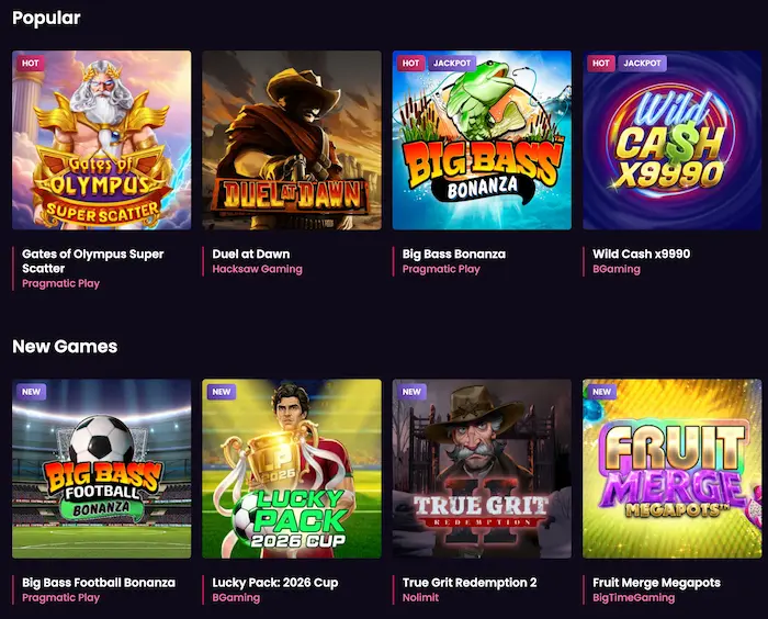 VegasNow Casino games